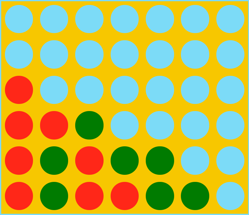 A connect four board with four red tokens next to each other vertically.